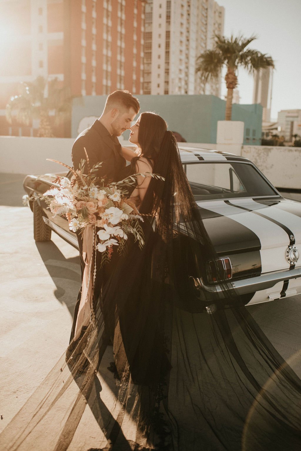 Las Vegas Downtown Elopement classic car mustang