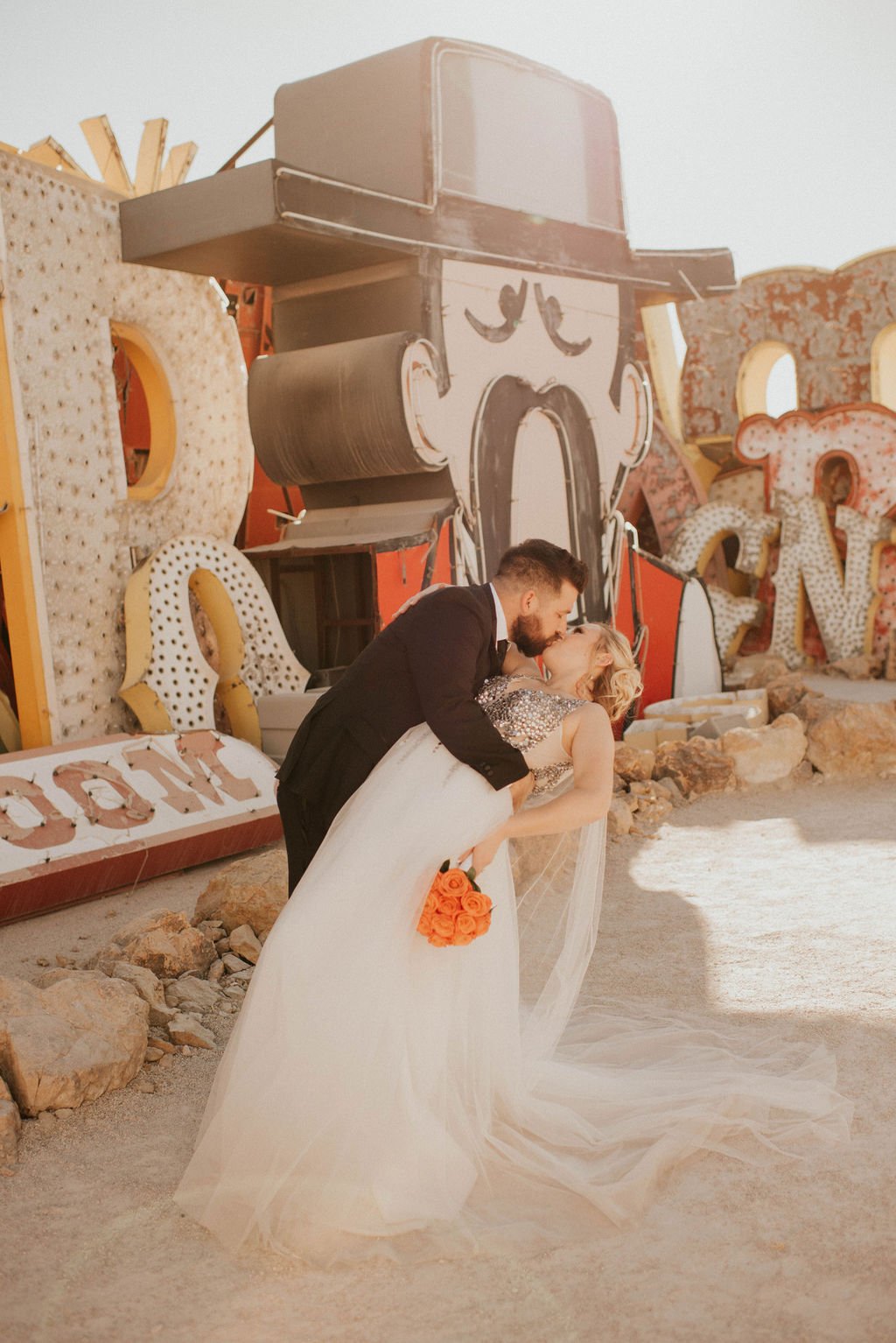 Neon Museum Las Vegas Downtown Moon Wedding