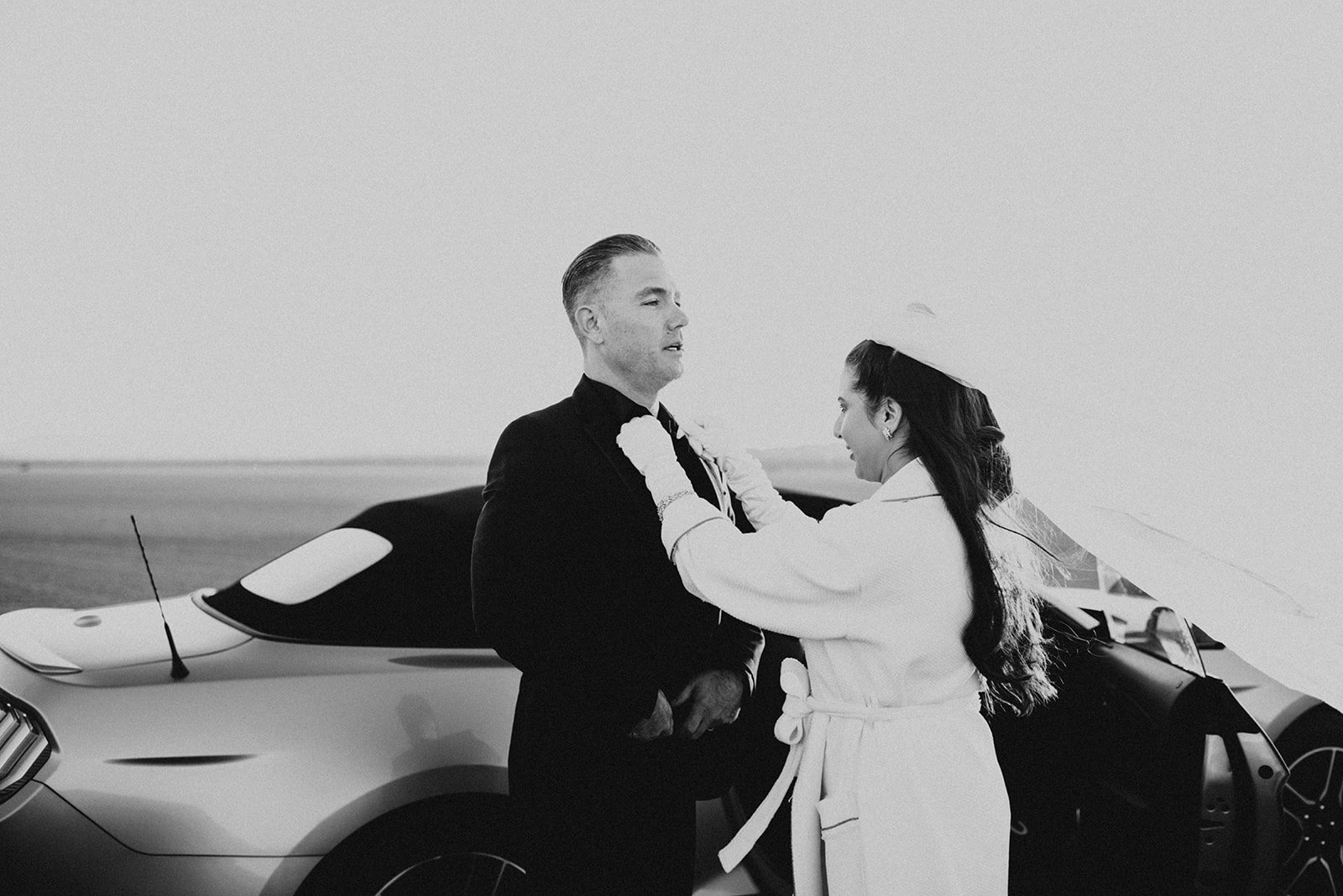 Las Vegas elopement dry lake bed classic car