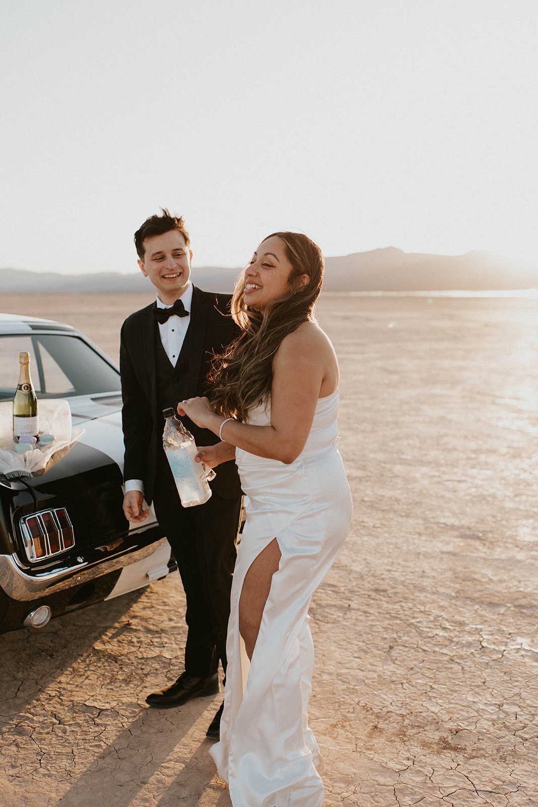 Alicia & Chris’ desert elopement at Sure Thing Chapel and Dry Lake Bed, Downtown Las Vegas. Captured by Brittany Lo Photo.