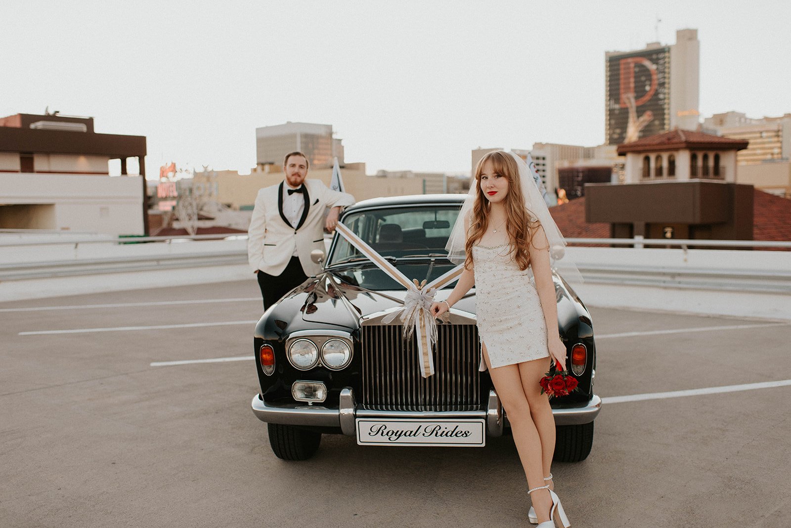 Las Vegas classic Elopement Little White chapel ceremony classic car rental neon lights downtown Fremont