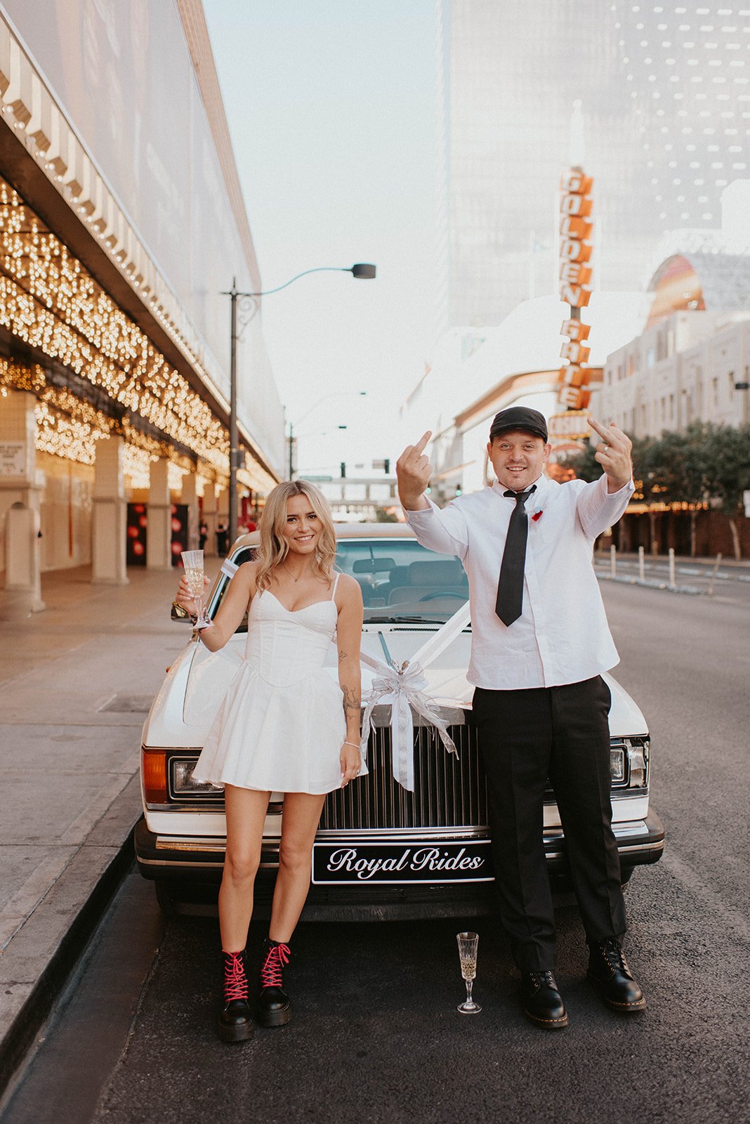 Megan & Lew’s Las Vegas elopement at Sure Thing Chapel, Downtown Tattoo, and Royal Rides. Captured by Brittany Lo Photo.
